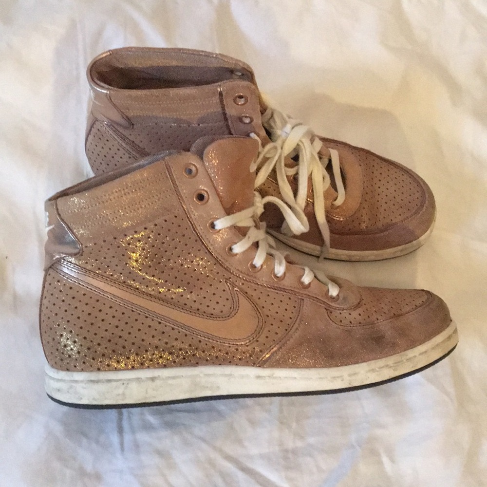 Rose gold Nike high tops